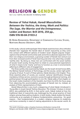 Review of Yohai Hakak, Haredi Masculinities Between the Yeshiva