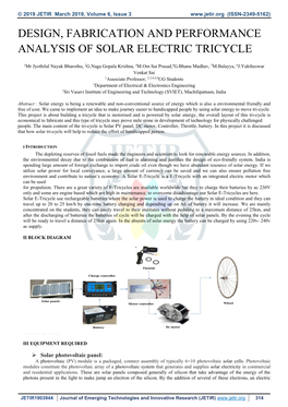 Design, Fabrication and Performance Analysis of Solar Electric Tricycle