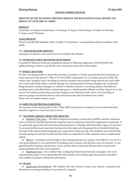 Planning Meeting 12Th June 2009 SENNEN PARISH COUNCIL