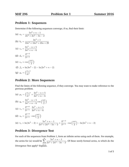 MAT 296 Problem Set 1 Summer 2016 Problem 1