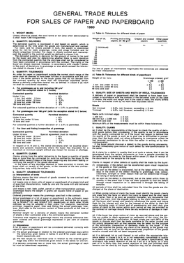 General Trade Rules for Sales of Paper and Paperboard 1980