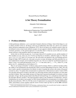 A Set Theory Formalization