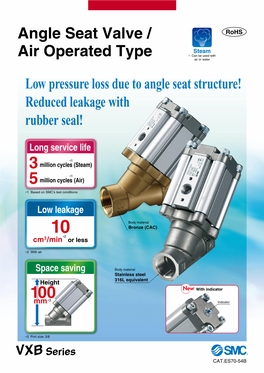 Angle Seat Valve / Air Operated Type VXB Series Indicator Visual Confirmation of Valve Open/Close Status Valve Opened Valve Closed Long Service Life