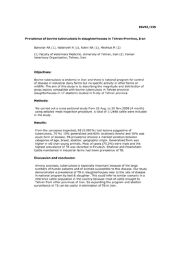 ISVEE/335 Prevalence of Bovine Tuberculosis In