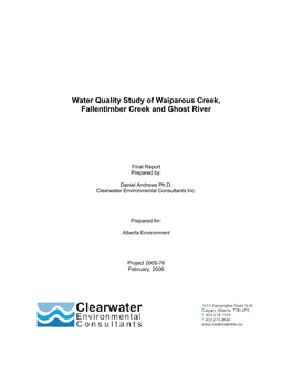 Water Quality Study of Waiparous Creek, Fallentimber Creek and Ghost River