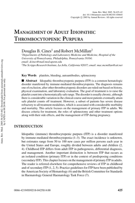 Management of Adult Idiopathic Thrombocytopenic Purpura