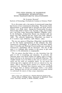 DIAPRIIDAE, HYMENOPTERA) with TRANSANTARCTIC RELATIONSHIPS by LUBOMIR MASNER Institute of Entomology, Czechoslovak Academy of Sciences, Prah