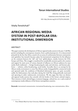 African Regional Media System in Post Bipolar