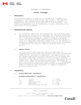 CATEGORY IV MONOGRAPH Throat Lozenges