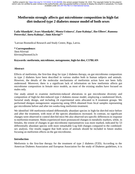 Metformin Strongly Affects Gut Microbiome Composition in High-Fat Diet-Induced Type 2 Diabetes Mouse Model of Both Sexes