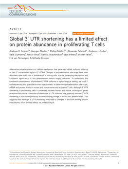 UTR Shortening Has a Limited Effect on Protein Abundance in Proliferating T Cells