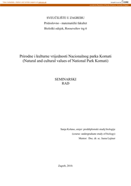 Prirodne I Kulturne Vrijednosti Nacionalnog Parka Kornati (Natural and Cultural Values of National Park Kornati)