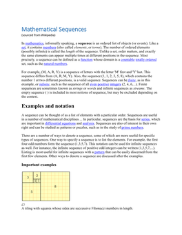 Mathematical Sequences (Sourced from Wikipedia)
