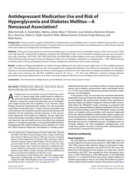 Antidepressant Medication Use and Risk of Hyperglycemia and Diabetes Mellitus—A Noncausal Association? Mika Kivima¨Ki, G