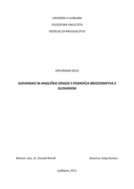 Slovensko in Angleško Izrazje S Področja Brezdomstva Z Glosarjem