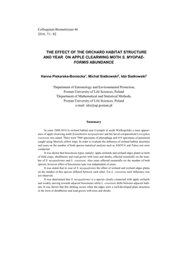 The Effect of the Orchard Habitat Structure and Year on Apple Clearwing Moth S