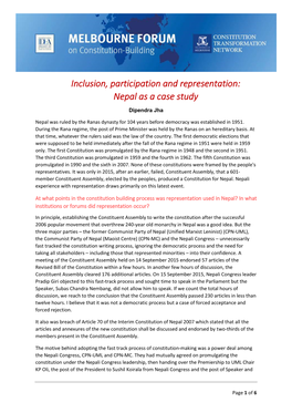 Inclusion, Participation and Representation: Nepal As a Case Study
