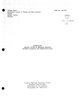 Plains Depot H^BS Ho. GA- Lort'nwest GOFXI&T of Hadsoa Aiid K&In. Streets PHOTOGRAPHS HEDUCED COPIES of MEASURED DHAWXN