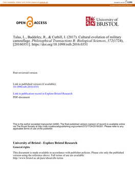 Cultural Evolution of Military Camouflage. Philosophical Transactions B: Biological Sciences, 372(1724), [20160351]
