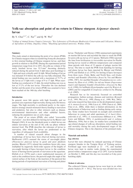 Yolksac Absorption and Point of No Return in Chinese Sturgeon