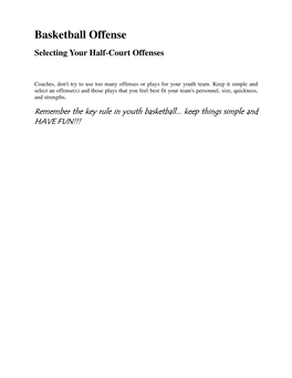 Basketball Offense Selecting Your Half-Court Offenses