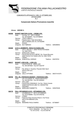 Federazione Italiana Pallacanestro Comitato Provinciale Cremona