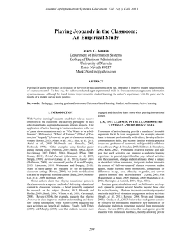 Playing Jeopardy in the Classroom: an Empirical Study