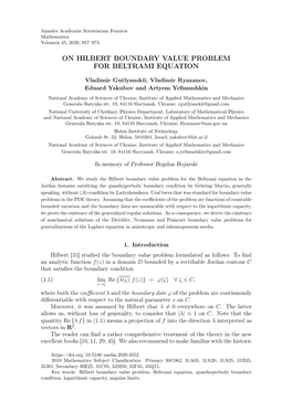 On Hilbert Boundary Value Problem for Beltrami Equation