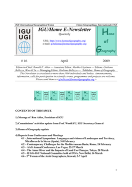 IGU/Home E-Newsletter Quarterly