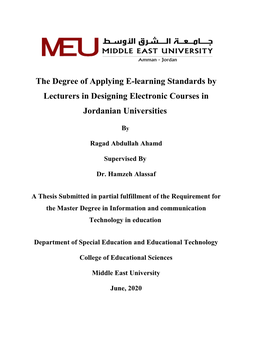 The Degree of Applying E-Learning Standards by Lecturers in Designing Electronic Courses in Jordanian Universities