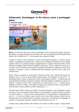 Pallanuoto, Euroleague: La Pro Recco Corre a Punteggio Pieno Di Christian Galfrè 19 Dicembre 2010 – 21:22