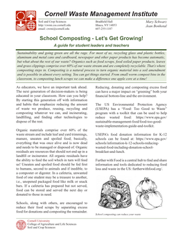 School Composting - Let’S Get Growing! a Guide for Student Leaders and Teachers Sustainability and Going Green Are All the Rage