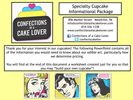 Specialty Cupcake Informational Package