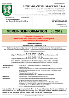 Gemeindeinformation 2019-6, Seite 1 Von 8 Wahl Der Österreichischen Mitglieder Des Europäischen Parlaments – Sonntag, 26