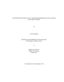 Aestheticizing the Boy Toy: Queer Childishness in Oscar Wilde and Andy Warhol