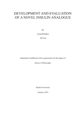 Development and Evaluation of a Novel Insulin Analogue