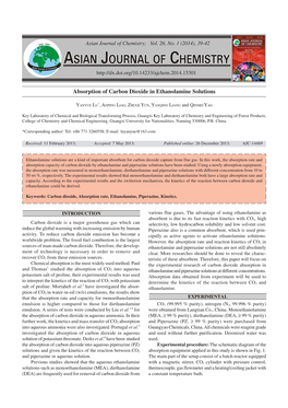 Absorption of Carbon Dioxide in Ethanolamine Solutions