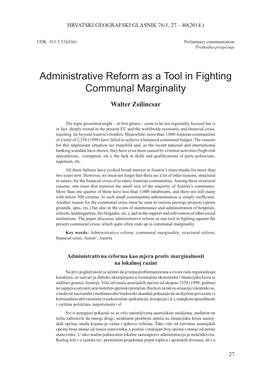 Administrative Reform As a Tool in Fighting Communal Marginality