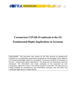 Coronavirus COVID-19 Outbreak in the EU Fundamental Rights Implications in Germany