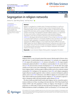 Segregation in Religion Networks Jiantao Hu1, Qian-Ming Zhang2* and Tao Zhou1,2*