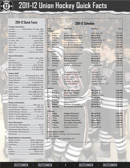 2011-12 Union Hockey Quick Facts