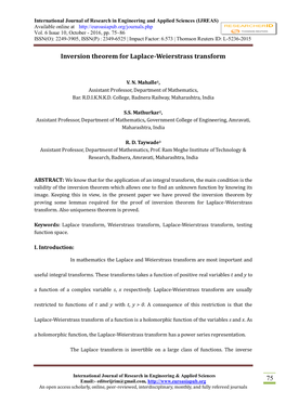 75 Inversion Theorem for Laplace-Weierstrass Transform