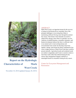 Report on the Hydrologic Characteristics of Mark West Creek