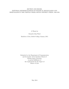 Section and Silver: Editorial Representations of Political Regionalism and Bimetallism in the Cripple Creek Mining District Press, 1896-1904