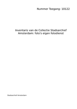 10122 Inventaris Van De Collectie Stadsarchief Amsterdam