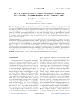 SPATIAL MULTIDIMENSIONALITIES in the POLITICS of REGIONS: CONSTITUTING the 'PHANTOM REGION' of CENTRAL GERMANY 1 Introductio