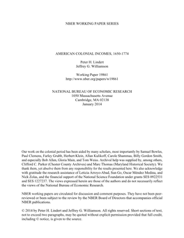 American Colonial Incomes, 1650–1774