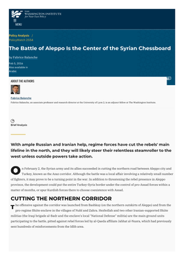 The Battle of Aleppo Is the Center of the Syrian Chessboard | The