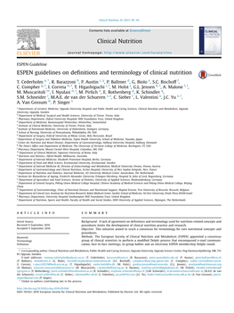 ESPEN Guidelines on Definitions and Terminology of Clinical Nutrition