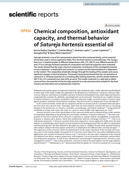 Chemical Composition, Antioxidant Capacity, and Thermal Behavior Of